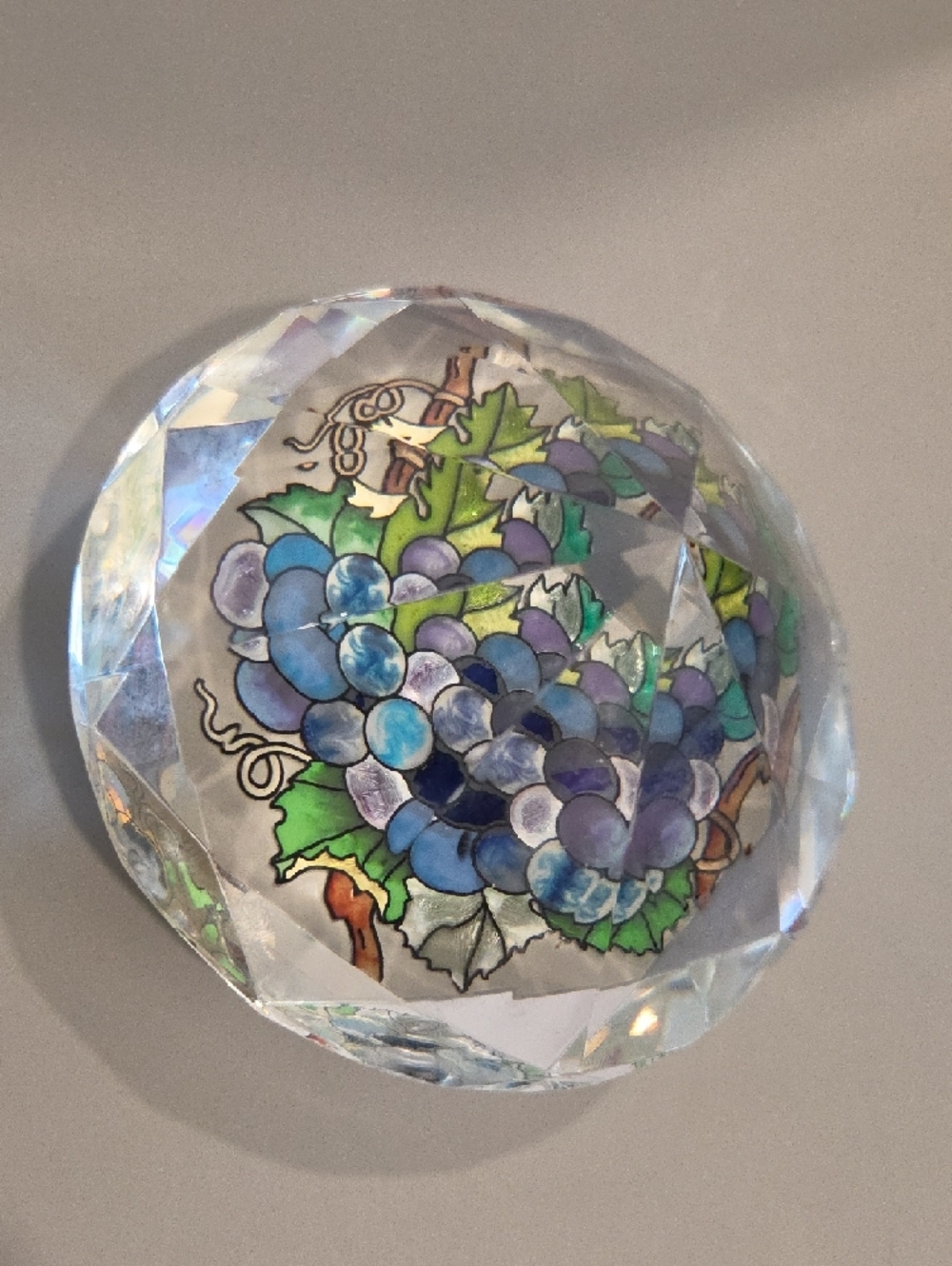 Faceted Glass Paperweight with Blue Grape Illustration - Picture 7 of 7